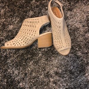 Tan Heeled Open-Toed Booties